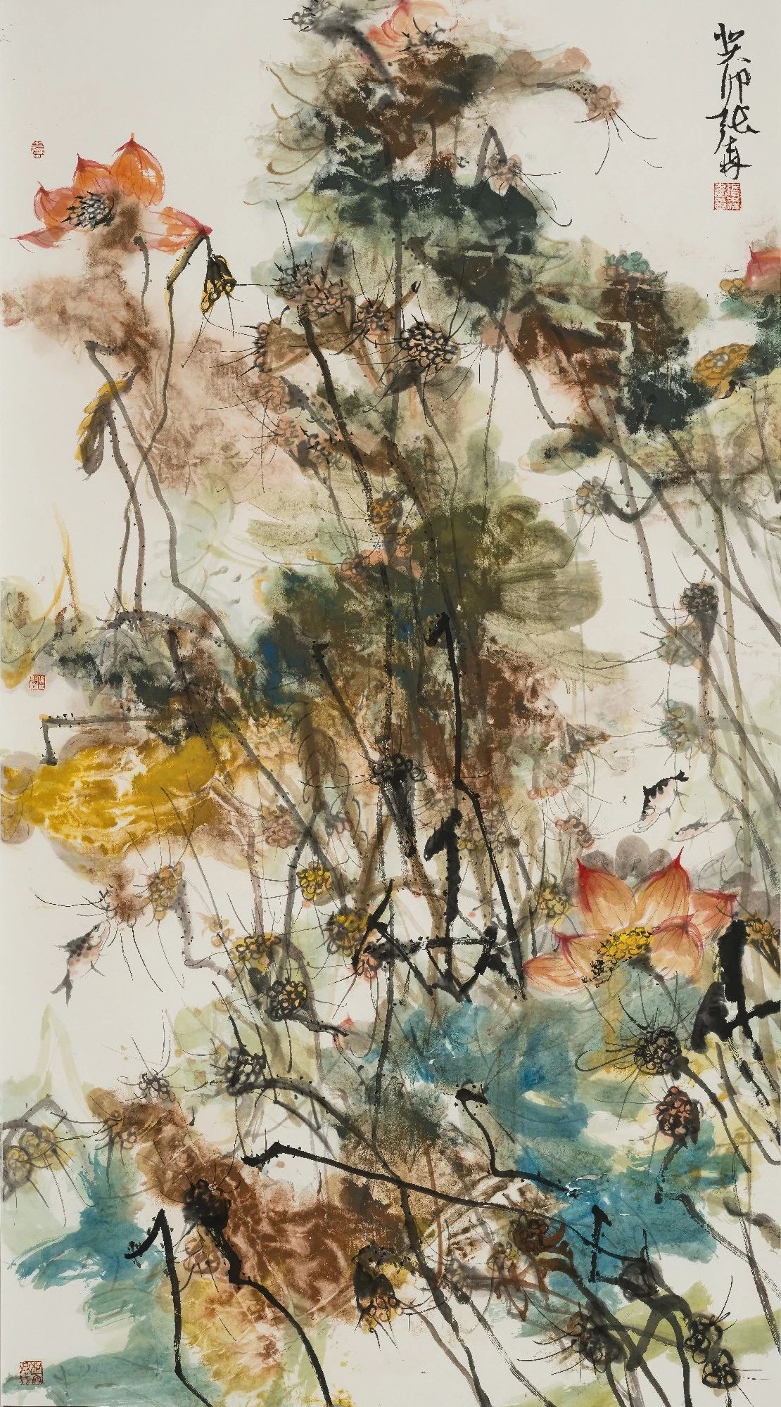 如荷鱼乐NO.1 | 纸本水墨，100×182cm，2023